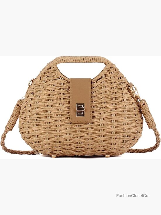 Handbags - Straw Crossbody Bag Boho Summer Beach Basket Purse Woven Wicker Shoulder Handbag